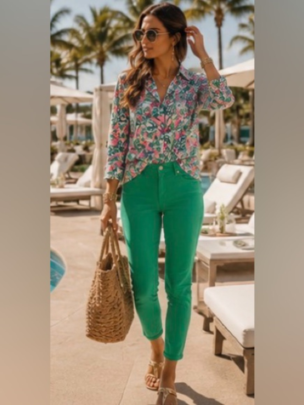 NEW Lilly Pulitzer Eagan High Rise Skinny Jeans Green Stretch Denim